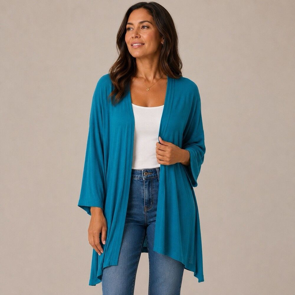 Chico’s NWT Teal Convertible Cardigan Kimono Beach Minimalist Summer Sheer XXL